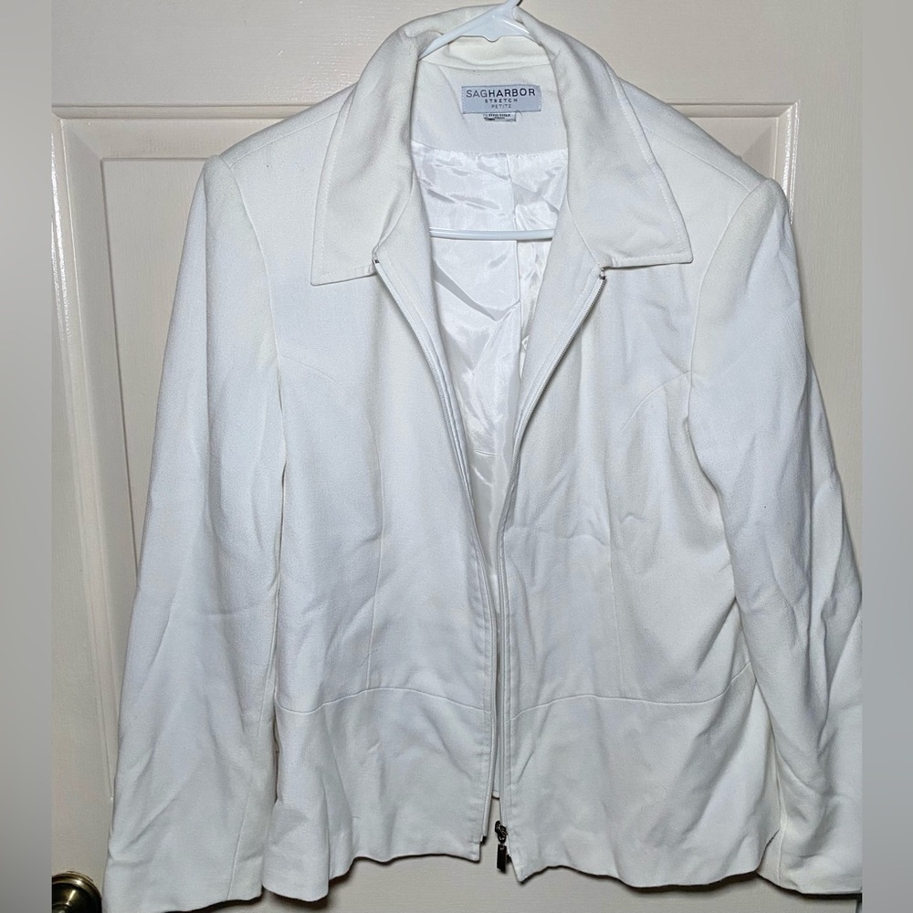 Vintage White Sag Harbor Women’s‎ Stretch Zip Up Blazer Jacket Petite L/XL